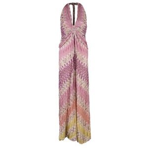 SOLD Missoni Pink Multicolor Halter Back Knit Maxi Dress Size 42